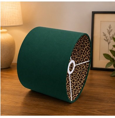 Nimanest Decor Lampshade | Retro Green Drum Leopard TC Fabric - Image 3