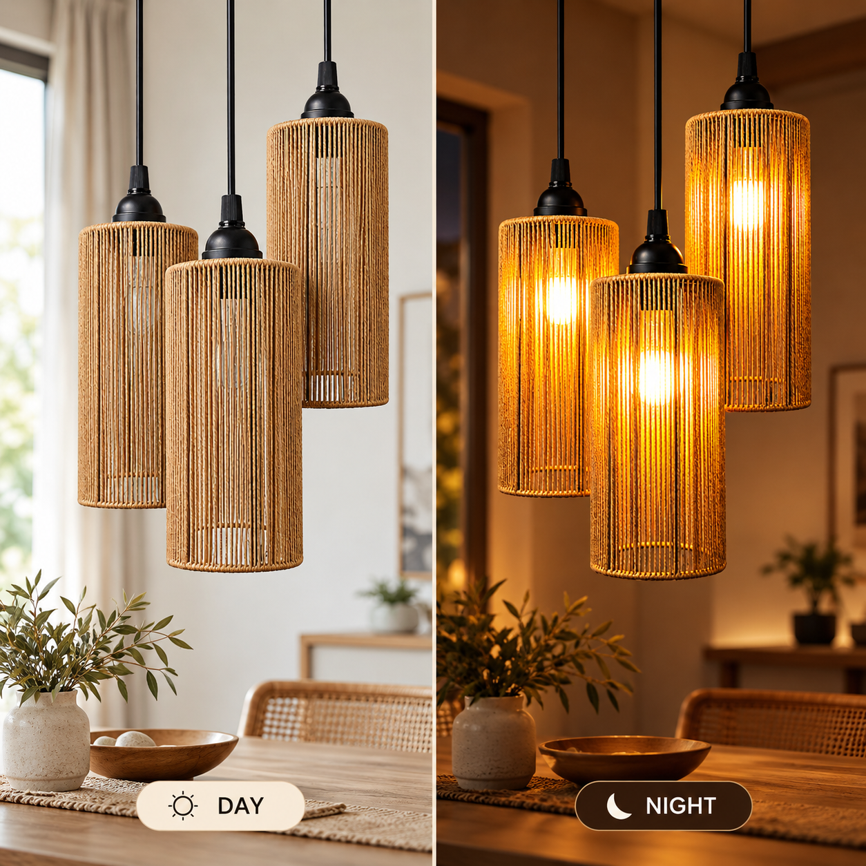 Raffia Weave Cylinder Pendant Lamp - Image 3
